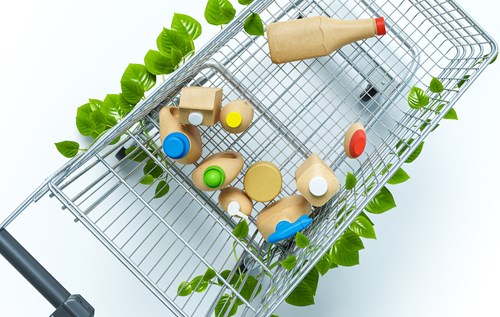 Shopping cart with plastic free packages