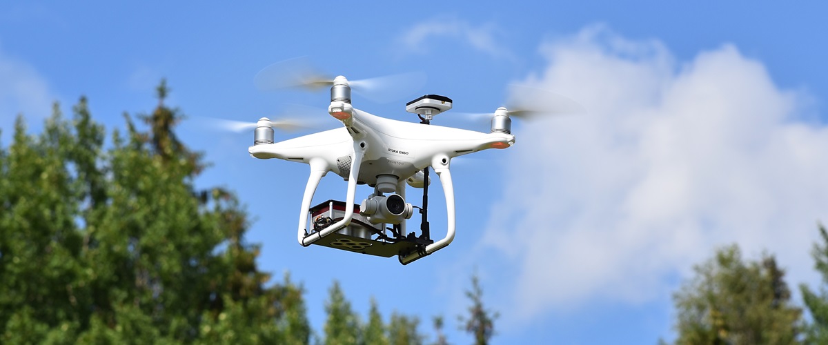 Stora Enso's drone in a forest for forest data