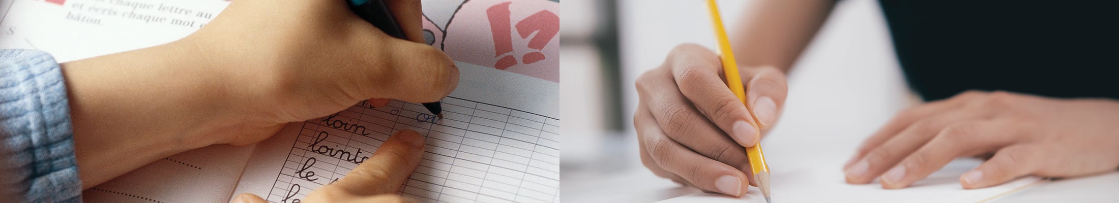 Writing with a pen and pencil on paper