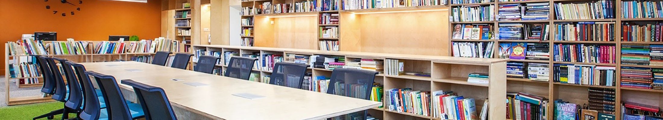 Library with lignin plywood