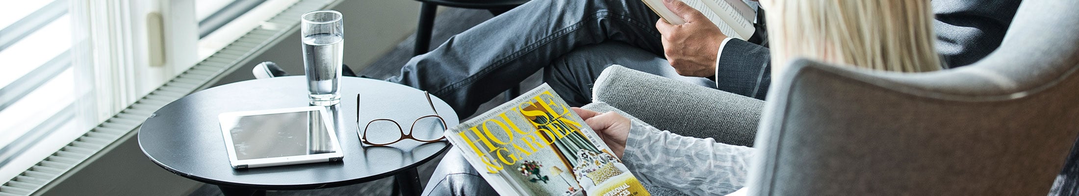Coffee table magazine reading