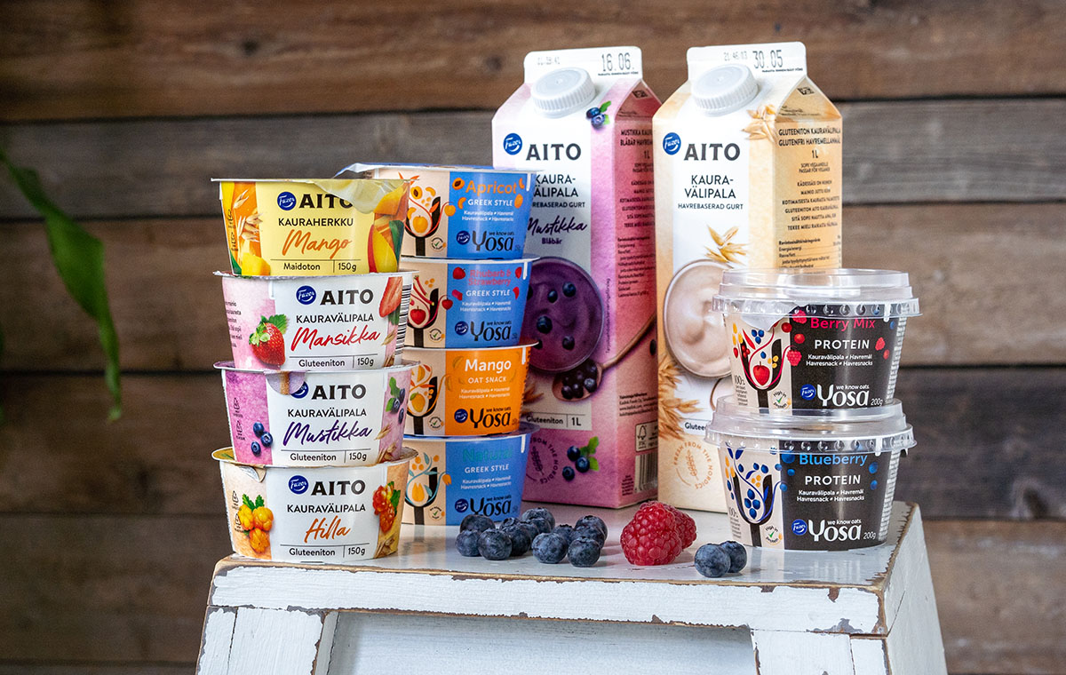 Fazer Aito and Yosa oat snacks packaging