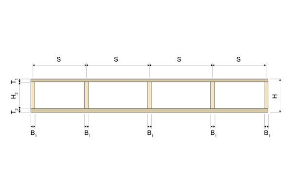 LVL rib panel type 3 front view with measurements